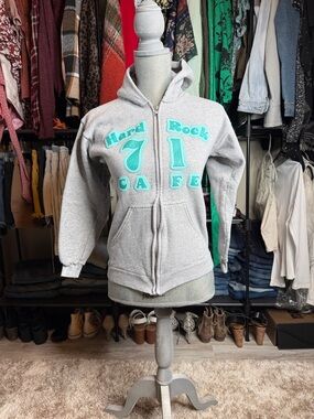 Hard Rock Cafe Kids Gray Hoodie with Teal Appliqué